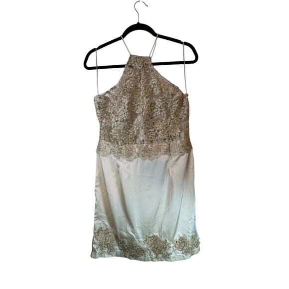 NWT Hello Molly Champagne Satin and Lace Halter Cocktail Dress - Size 12 - Picture 14 of 15
